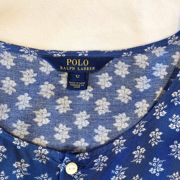Polo Ralph Lauren Girls Blue Floral Button-Front Dress 3/4 Sleeves Size 12 - Picture 9 of 15